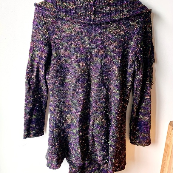 Heidi Hess Hand Loomed Silk Fringe Wrap Sweater Black with Multi - Picture 3 of 4